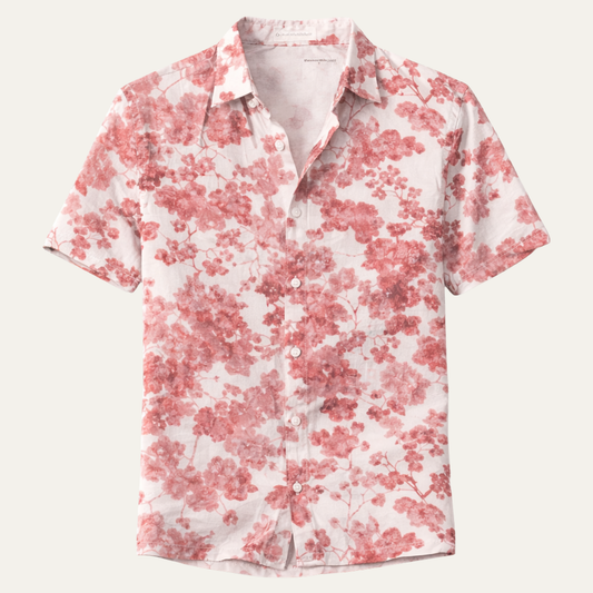 Men's Short Sleeve Hawaiian Shirt with Floral and Tropical Print