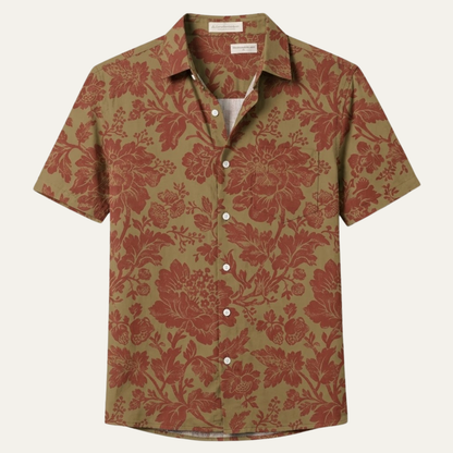 Men's Short Sleeve Hawaiian Shirt with Floral and Tropical Print