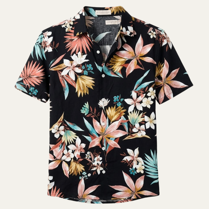 Men's Short Sleeve Hawaiian Shirt with Floral and Tropical Print