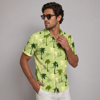 Men's Short Sleeve Hawaiian Shirt with Floral and Tropical Print