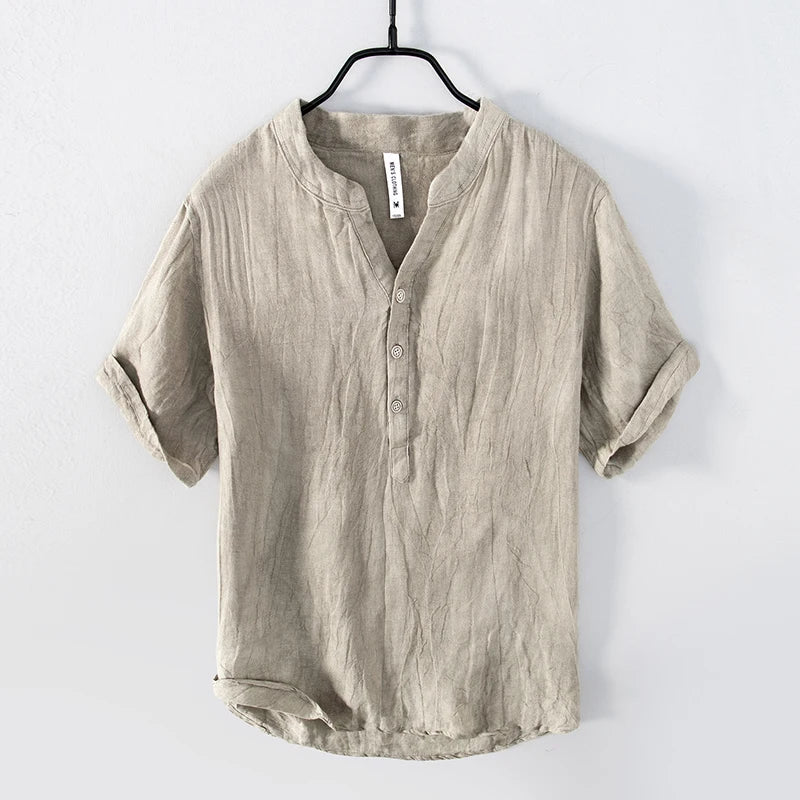 Men's Short Sleeve Henley Shirt with Relaxed Fit