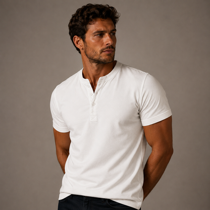 Men's Short Sleeve Henley T-Shirt with Button Placket Regular Fit