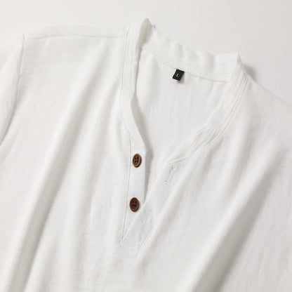 Men's Short Sleeve Henley T-Shirt with V-Neck and Button Placket