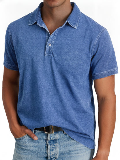 Men's Short Sleeve Polo Shirt with Button Collar Regular Fit
