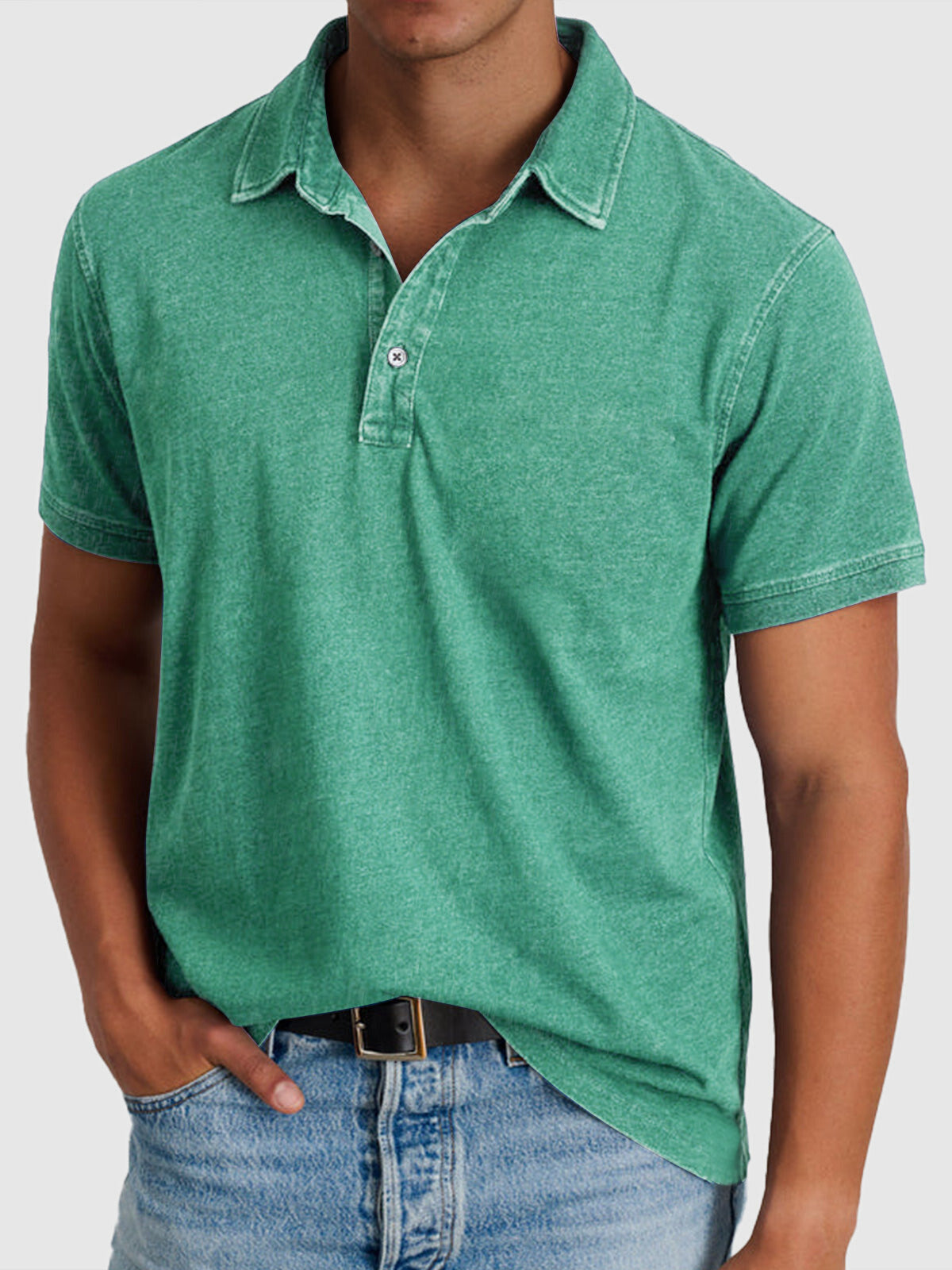 Men's Short Sleeve Polo Shirt with Button Collar Regular Fit