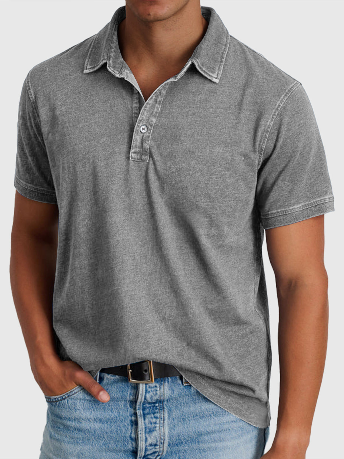 Men's Short Sleeve Polo Shirt with Button Collar Regular Fit
