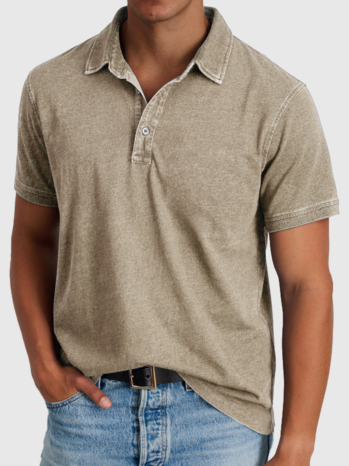 Men's Short Sleeve Polo Shirt with Button Collar Regular Fit