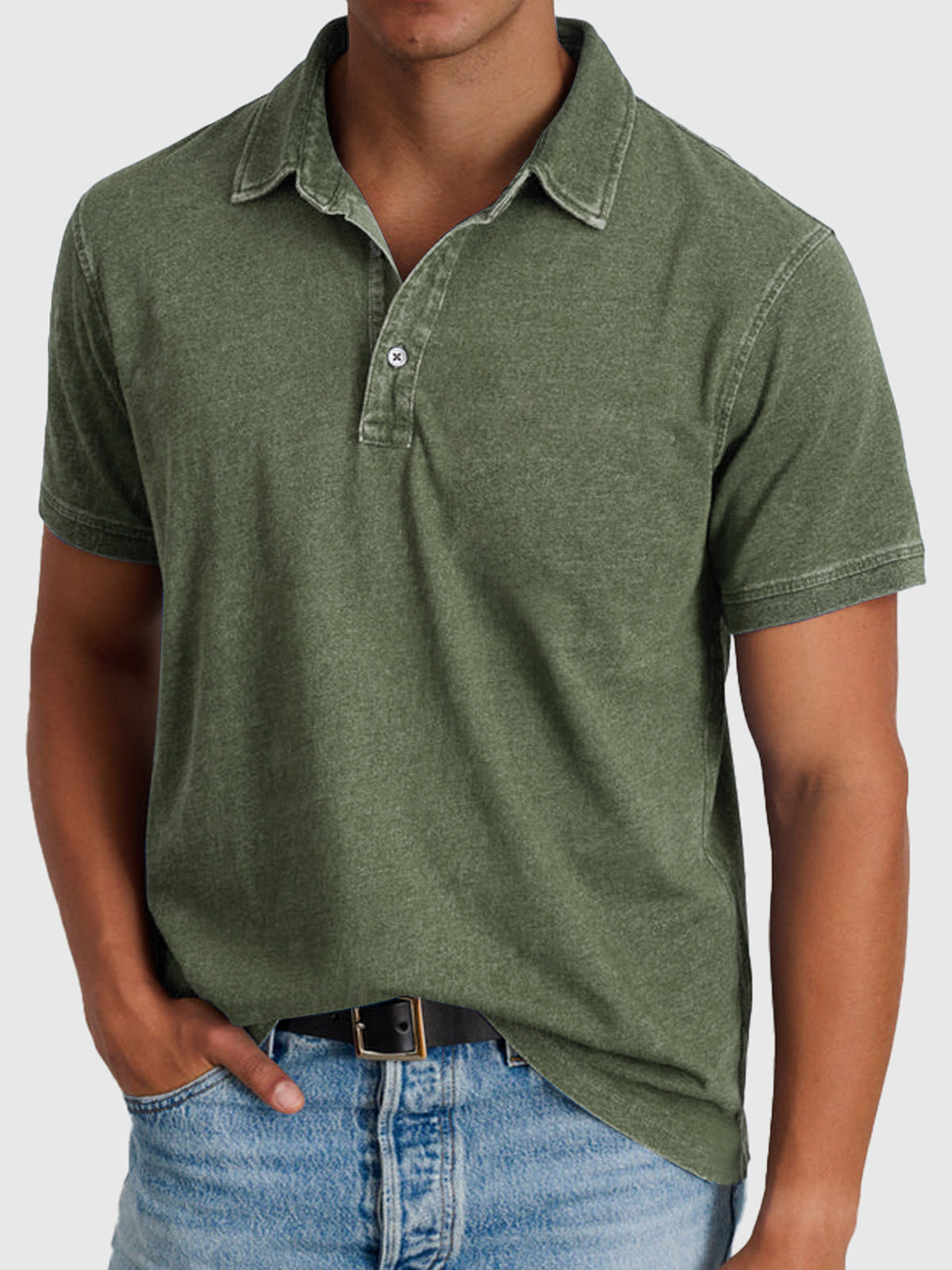 Men's Short Sleeve Polo Shirt with Button Collar Regular Fit