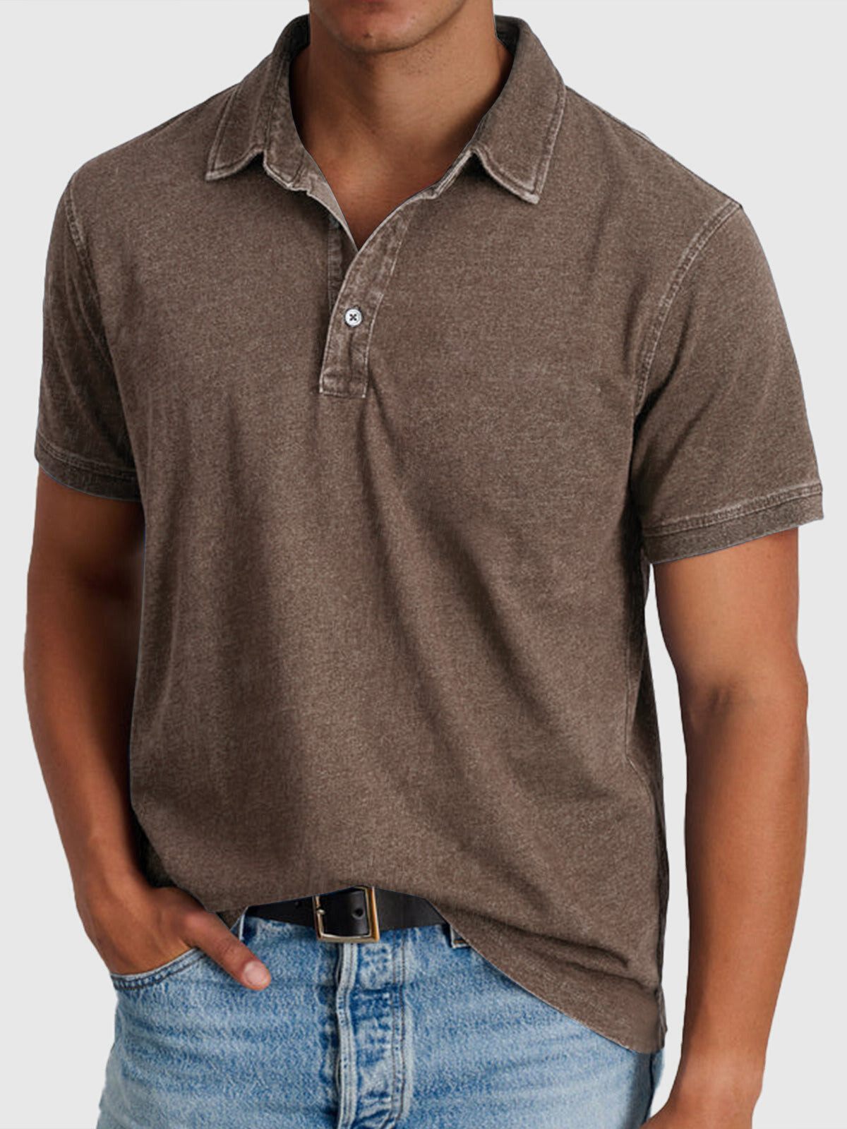 Men's Short Sleeve Polo Shirt with Button Collar Regular Fit