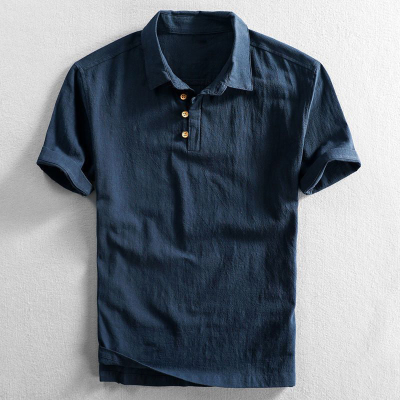 Men's Short Sleeve Polo Shirt with Classic Collar and Button Placket
