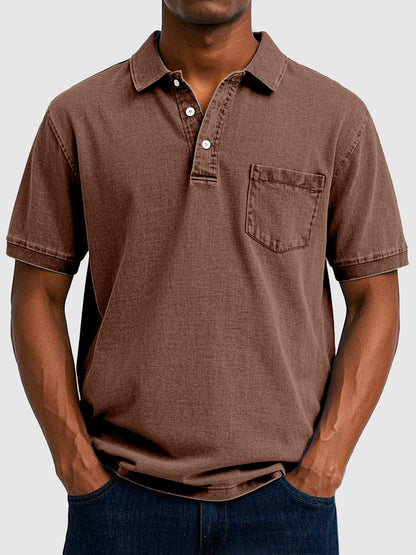 Men's Short Sleeve Polo Shirt with Collar and Chest Pocket