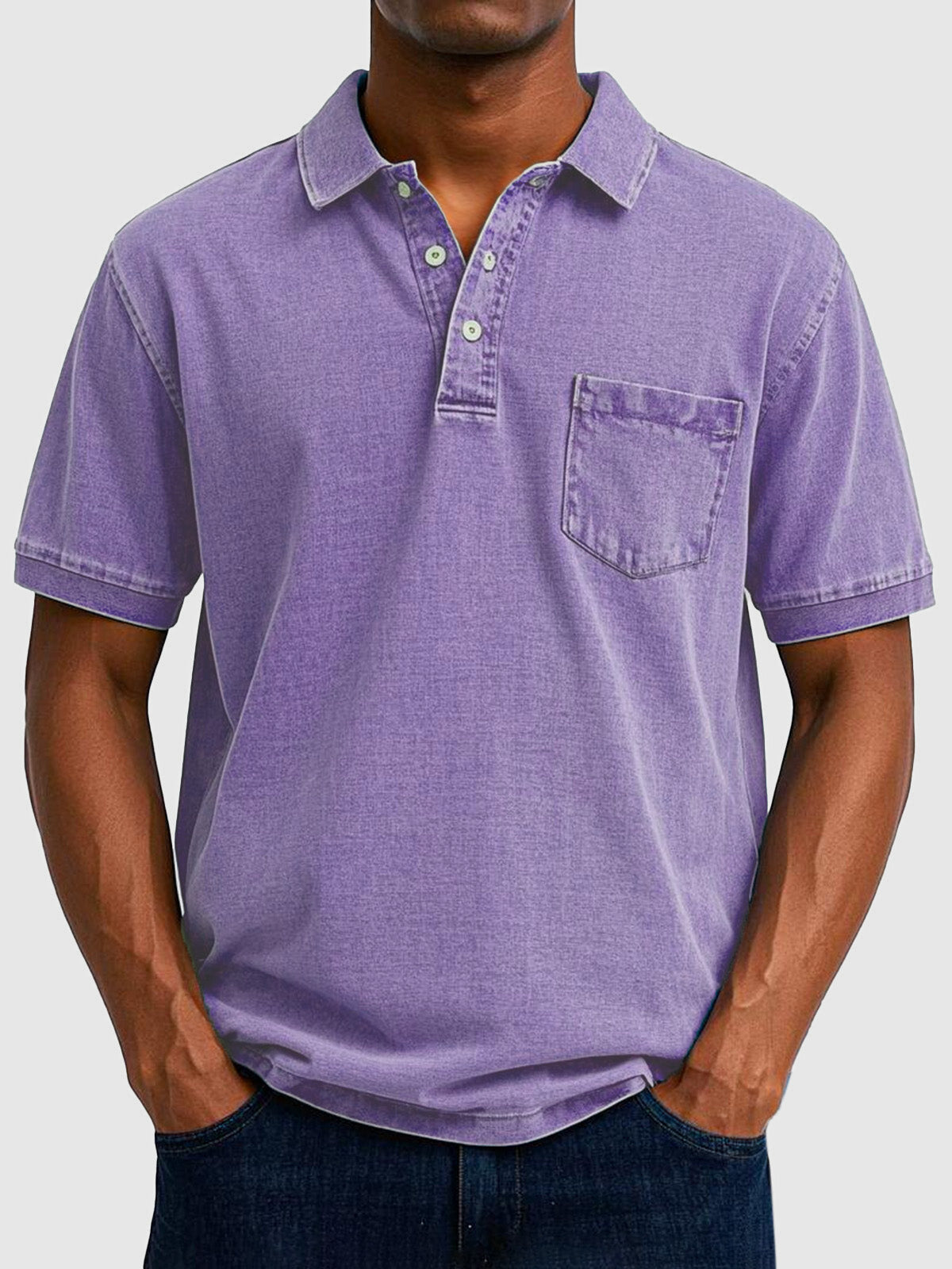 Men's Short Sleeve Polo Shirt with Collar and Chest Pocket