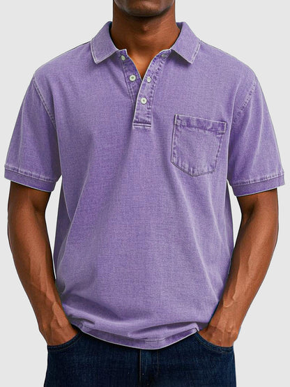 Men's Short Sleeve Polo Shirt with Collar and Chest Pocket