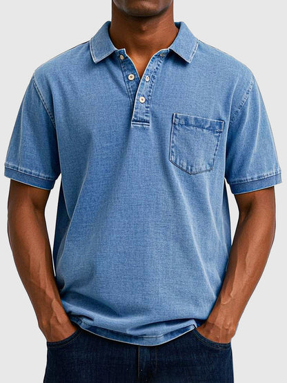 Men's Short Sleeve Polo Shirt with Collar and Chest Pocket