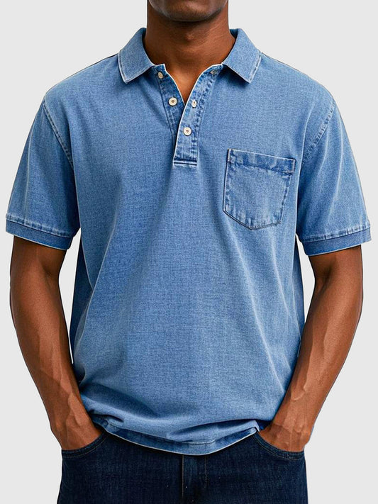 Men's Short Sleeve Polo Shirt with Collar and Chest Pocket