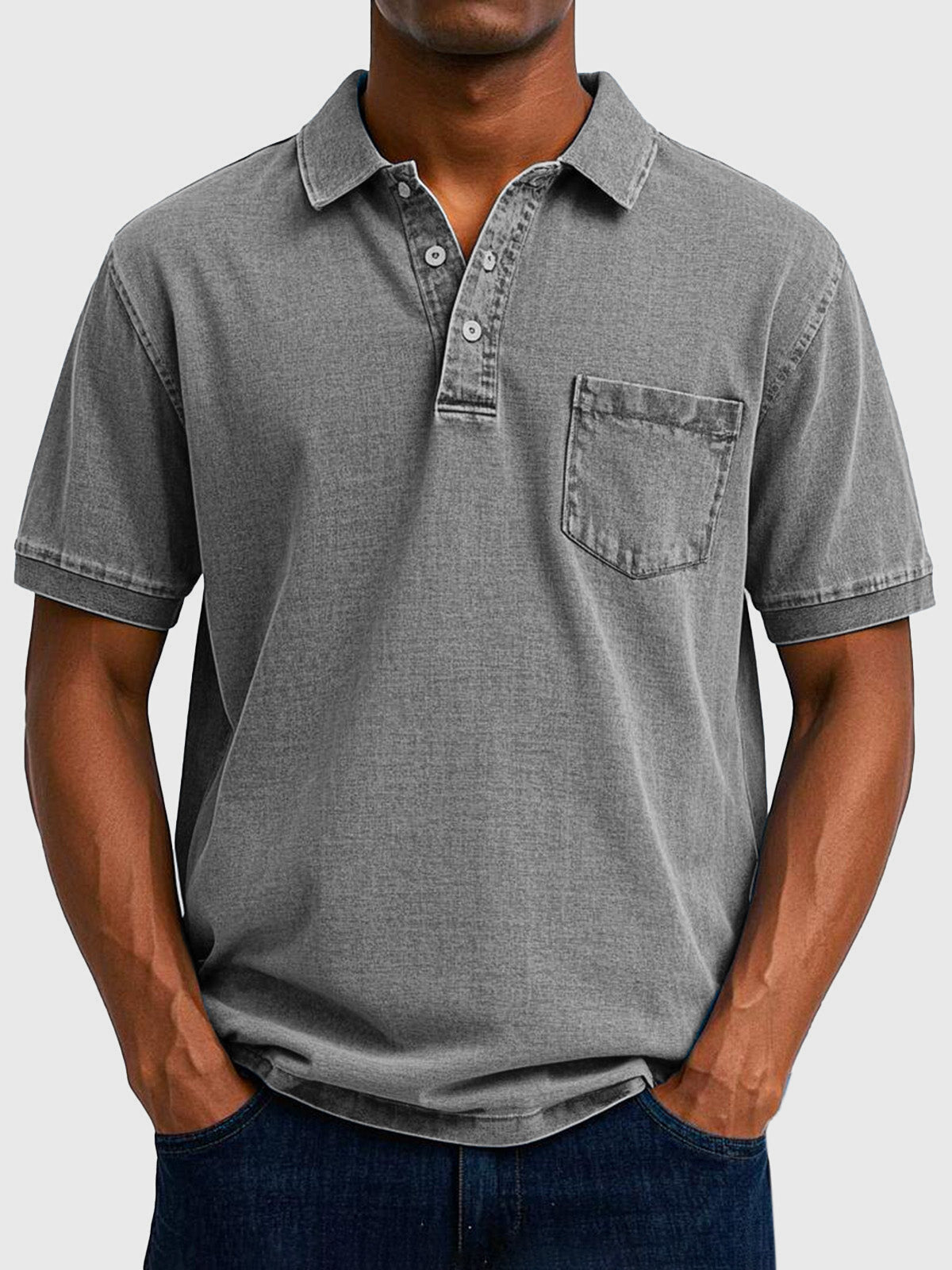 Men's Short Sleeve Polo Shirt with Collar and Chest Pocket