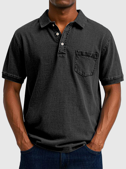 Men's Short Sleeve Polo Shirt with Collar and Chest Pocket