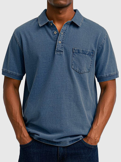 Men's Short Sleeve Polo Shirt with Collar and Chest Pocket
