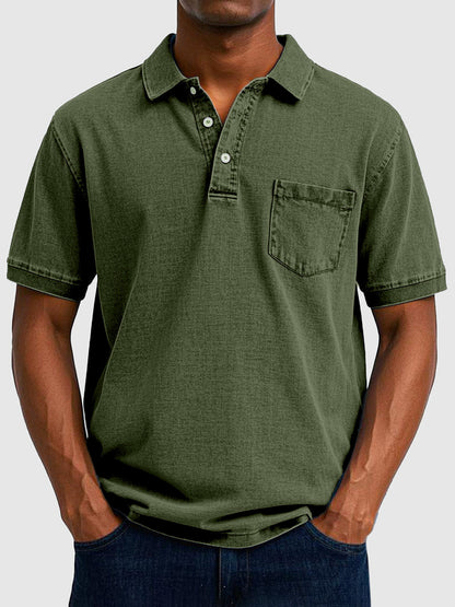 Men's Short Sleeve Polo Shirt with Collar and Chest Pocket