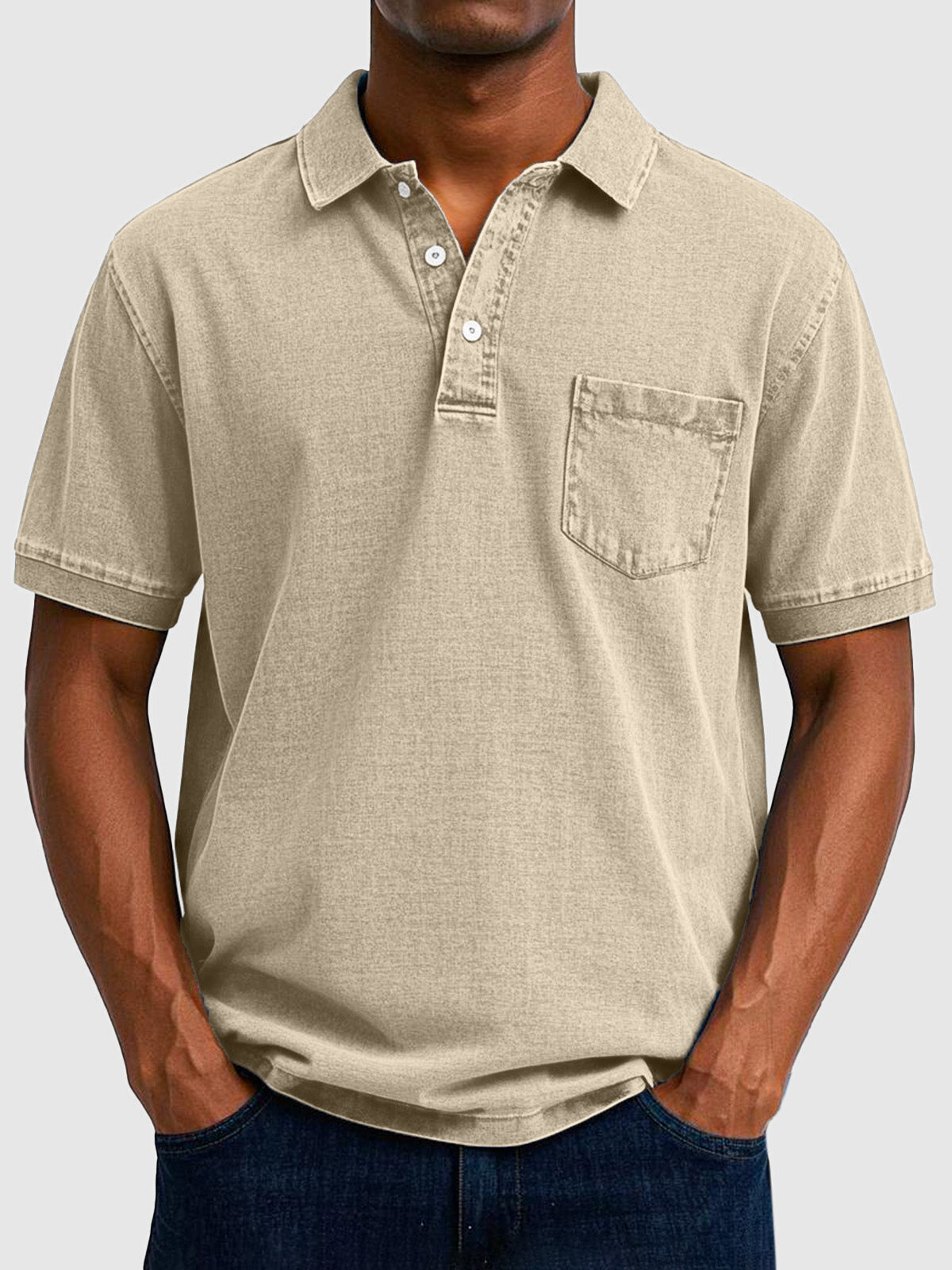 Men's Short Sleeve Polo Shirt with Collar and Chest Pocket