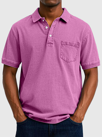 Men's Short Sleeve Polo Shirt with Collar and Chest Pocket