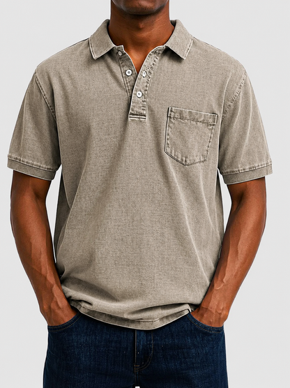 Men's Short Sleeve Polo Shirt with Collar and Chest Pocket