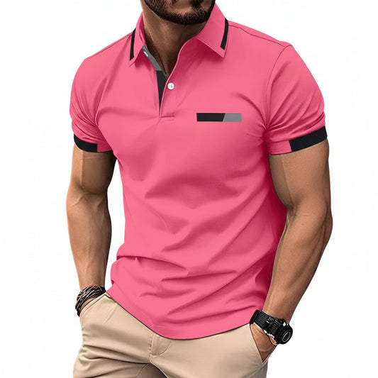Men's Short Sleeve Polo Shirt with Contrast Collar and Slim Fit