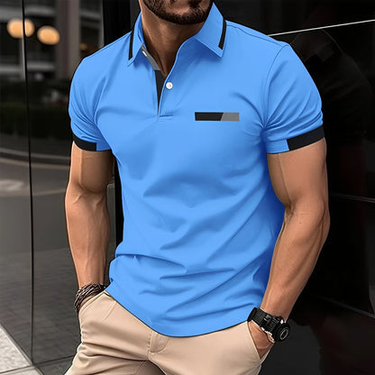Men's Short Sleeve Polo Shirt with Contrast Collar and Slim Fit