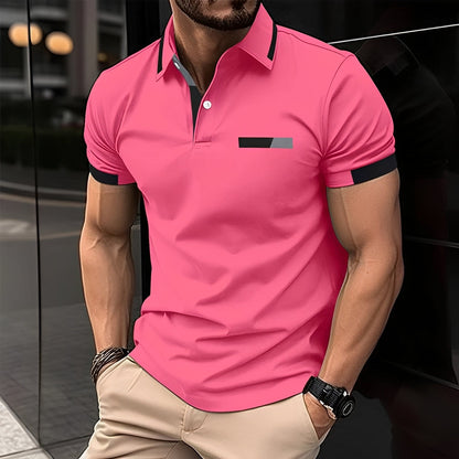 Men's Short Sleeve Polo Shirt with Contrast Collar and Slim Fit