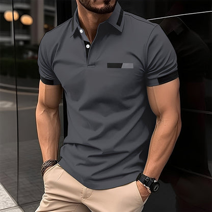 Men's Short Sleeve Polo Shirt with Contrast Collar and Slim Fit