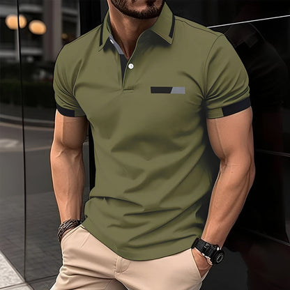 Men's Short Sleeve Polo Shirt with Contrast Collar and Slim Fit
