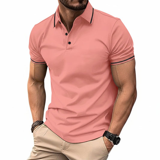 Men's Short Sleeve Polo Shirt with Contrast Stripe Collar and Slim Fit