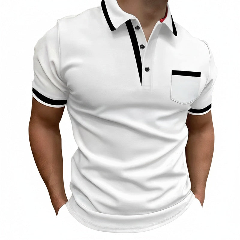 Men's Short Sleeve Polo Shirt with Contrast Trim and Chest Pocket
