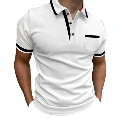 Men's Short Sleeve Polo Shirt with Contrast Trim and Chest Pocket