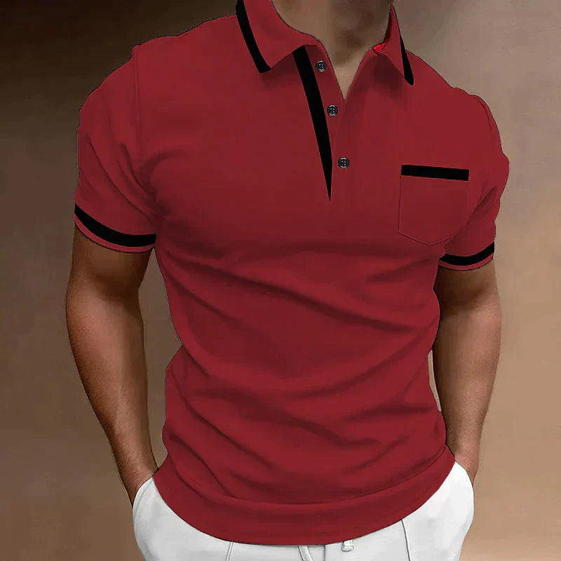 Men's Short Sleeve Polo Shirt with Contrast Trim and Chest Pocket