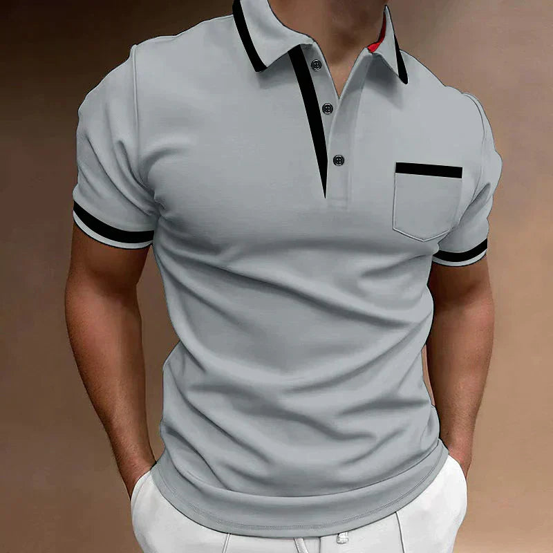 Men's Short Sleeve Polo Shirt with Contrast Trim and Chest Pocket