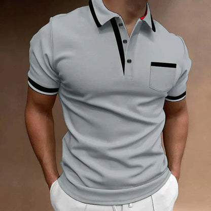 Men's Short Sleeve Polo Shirt with Contrast Trim and Chest Pocket