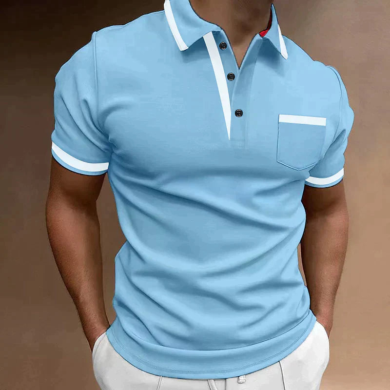 Men's Short Sleeve Polo Shirt with Contrast Trim and Chest Pocket
