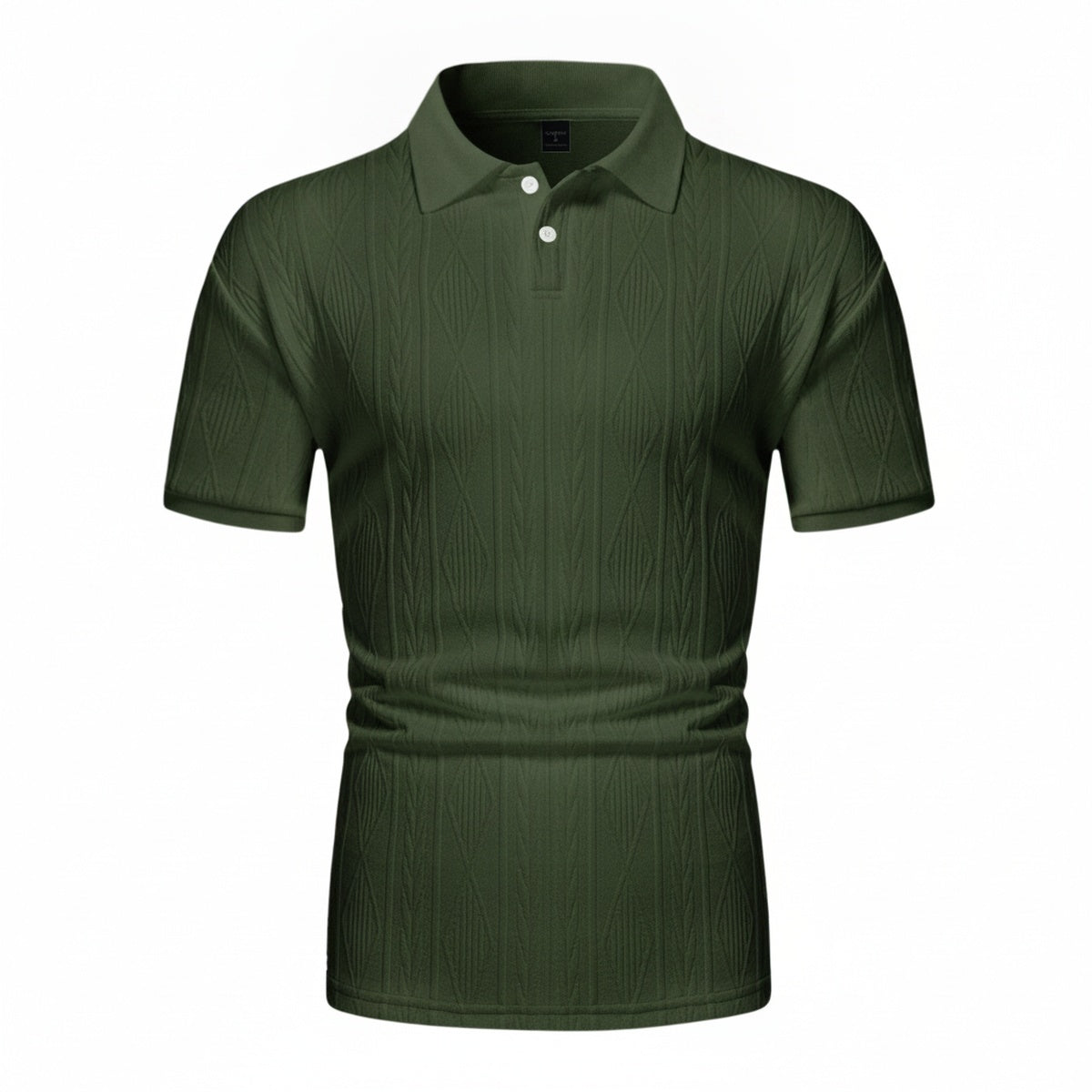 Men's Short Sleeve Polo Shirt with Diamond Texture and Button Collar