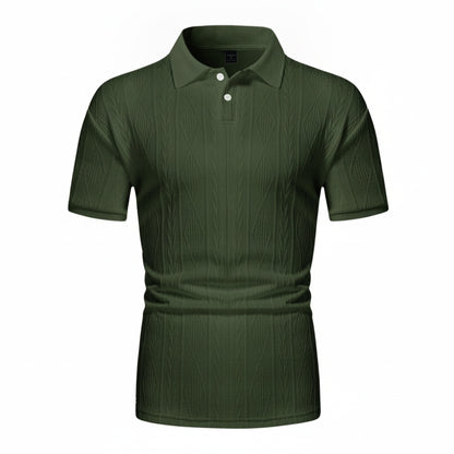Men's Short Sleeve Polo Shirt with Diamond Texture and Button Collar