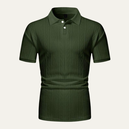 Men's Short Sleeve Polo Shirt with Diamond Texture and Button Collar