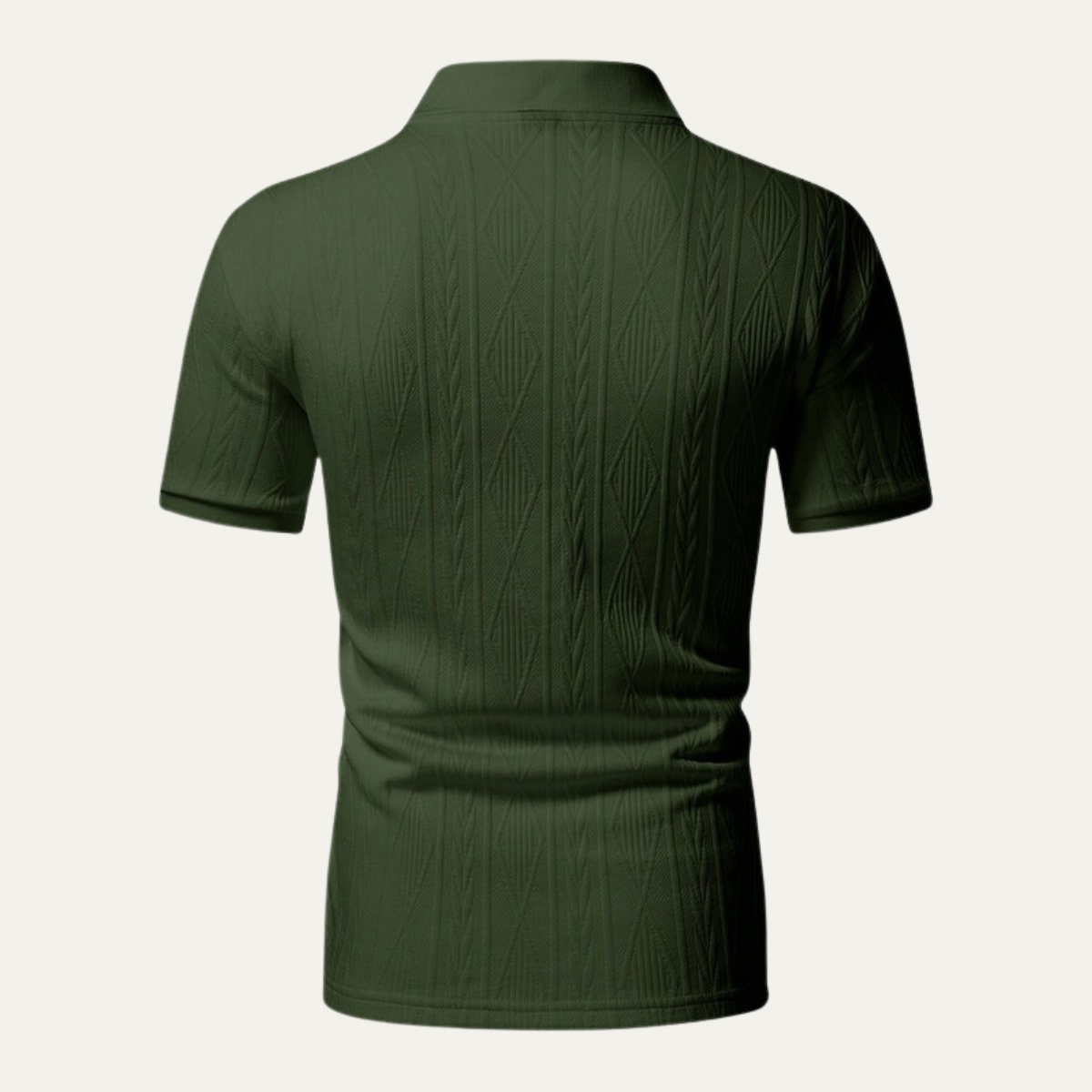Men's Short Sleeve Polo Shirt with Diamond Texture and Button Collar