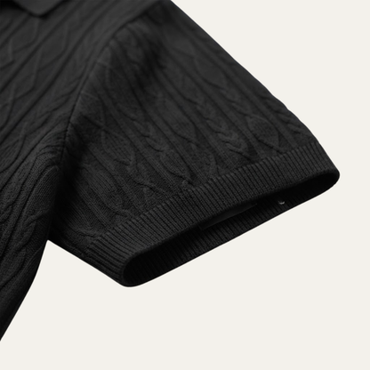 Men's Short Sleeve Polo Shirt with Diamond Texture Pattern and Button Collar