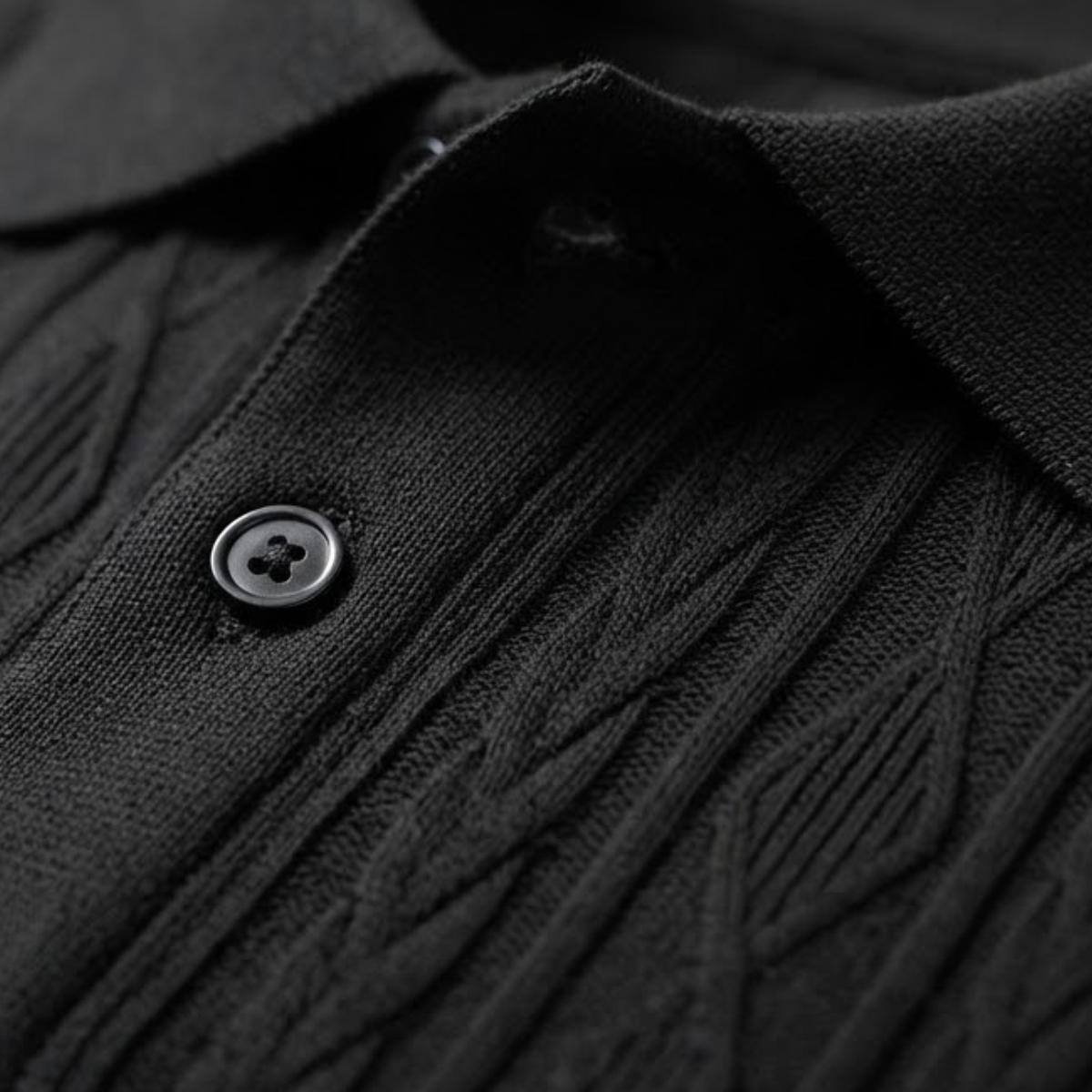 Men's Short Sleeve Polo Shirt with Diamond Texture Pattern and Button Collar