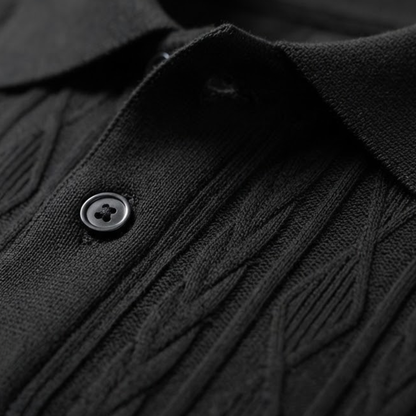 Men's Short Sleeve Polo Shirt with Diamond Texture Pattern and Button Collar