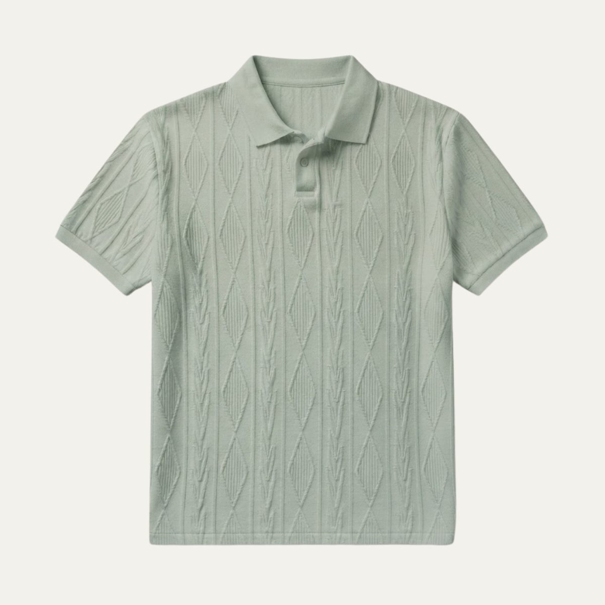 Men's Short Sleeve Polo Shirt with Diamond Texture Pattern and Button Collar