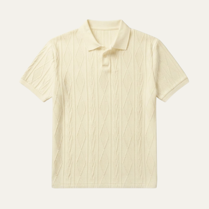 Men's Short Sleeve Polo Shirt with Diamond Texture Pattern and Button Collar