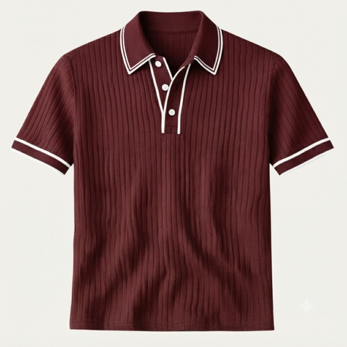 Men's Short Sleeve Polo Shirt with Ribbed Texture and Tipped Collar