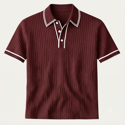 Men's Short Sleeve Polo Shirt with Ribbed Texture and Tipped Collar
