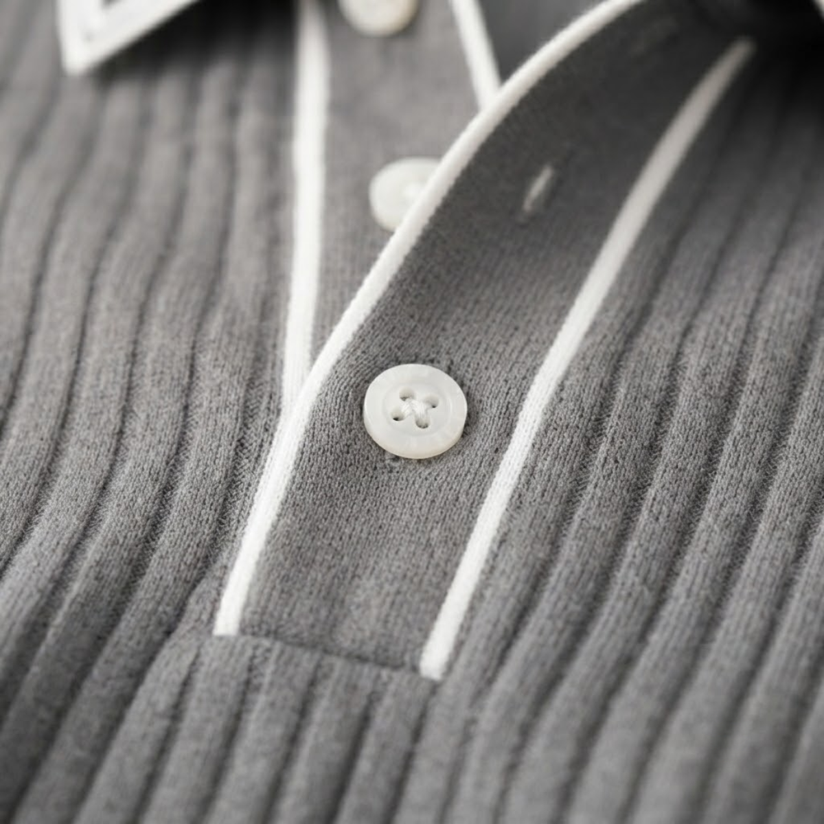 Men's Short Sleeve Polo Shirt with Ribbed Texture and Tipped Collar